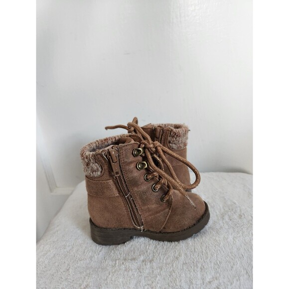 Falls Creek Kids Brown Lace Up Ankle Booties Buckle Side Zip Girls Youth 5M GUC - Picture 3 of 8